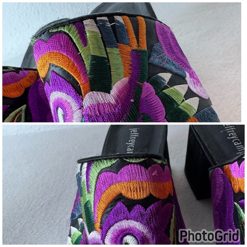 Jeffrey Campbell Floral Bird Embroidered Mules Heels Women's 10 Boho Purple - Picture 7 of 14